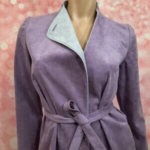 Vintage 80s Mauve Faux Suede Skirt Suit Size S 2 Piece Blazer A Line Midi Skirt
